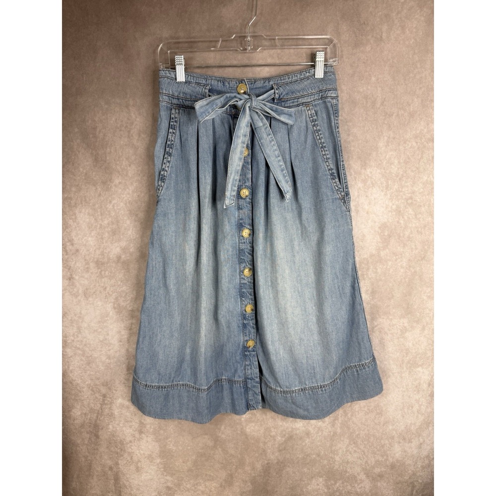 GAP Button Up Chambray Denim Midi Western Fall Rodeo Skirt In Blue Size 4